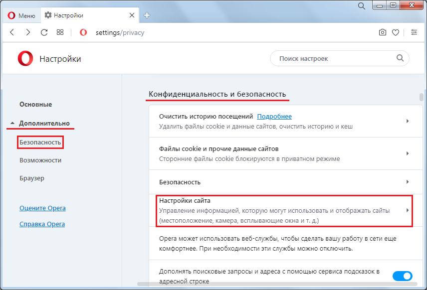 Включение и отключение JavaScript в браузере Opera. Настройки